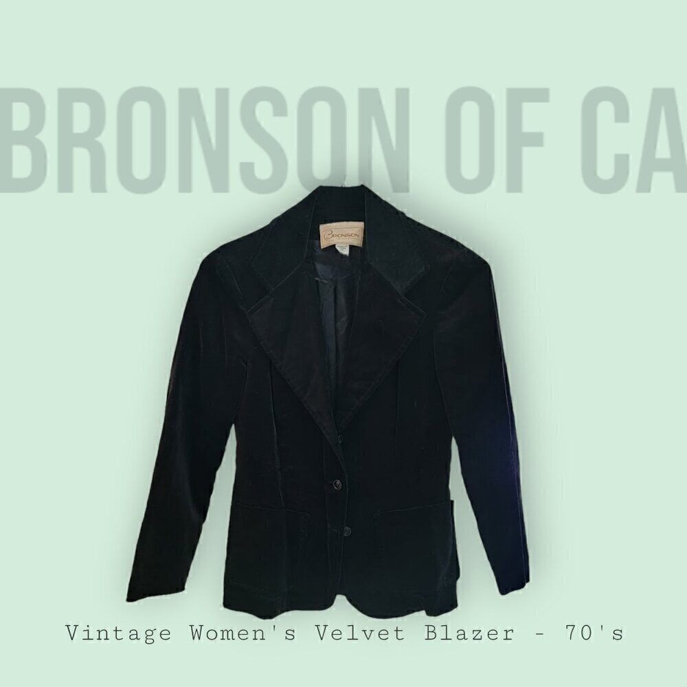 Vintage 1970's Era Black Velvet Blazer - Women's Size 9-10 - Bronson of Calif